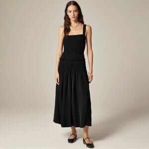 NWT J. Crew Smocked Midi Dress in Black CK734 Size L